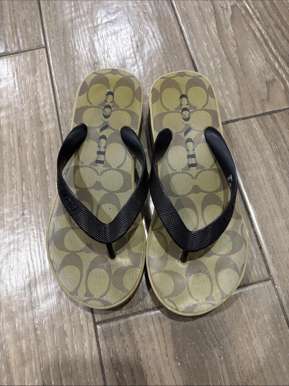 Coach Olive Logo Flip Flops with Black Straps
